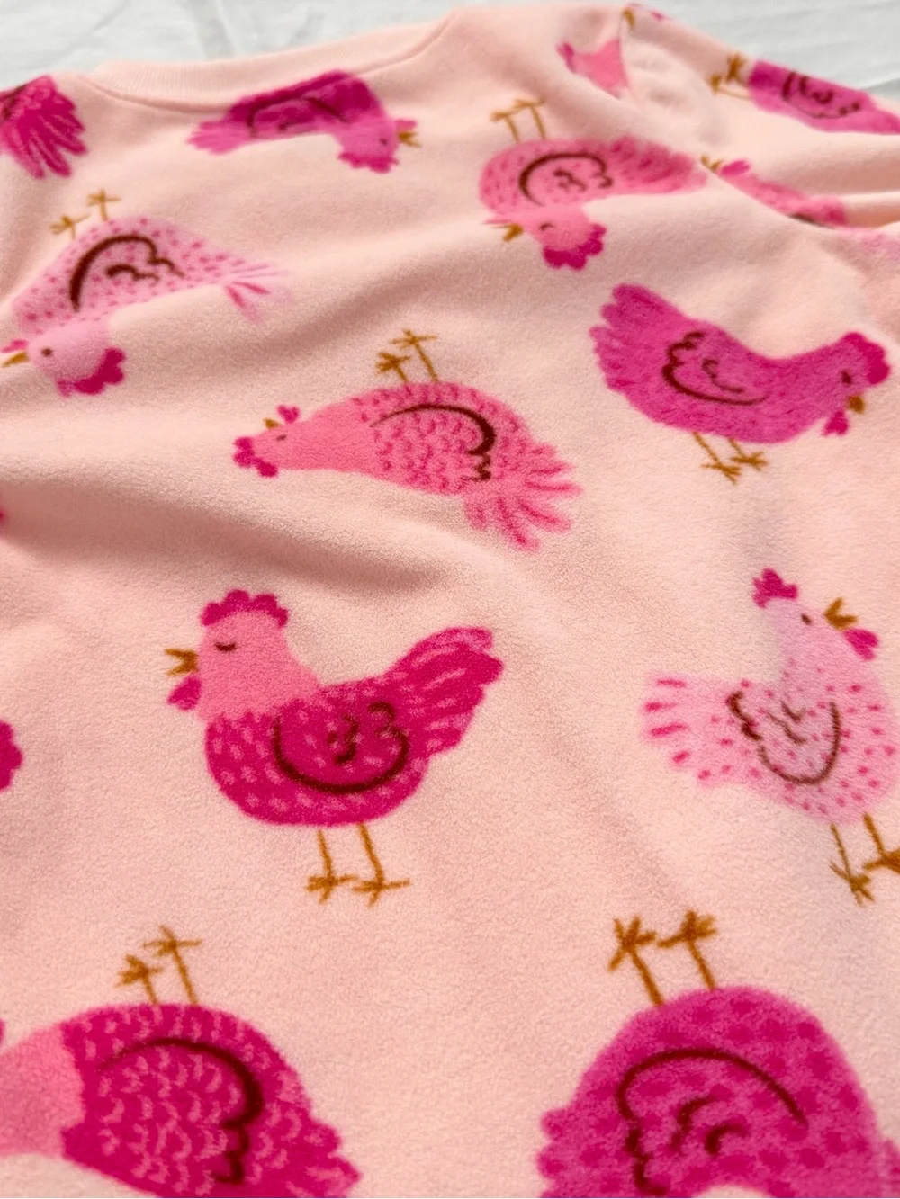 Carters Girls Fleece Bodysuit Pajamas | Pink with Chickens Print | 2T / 2A